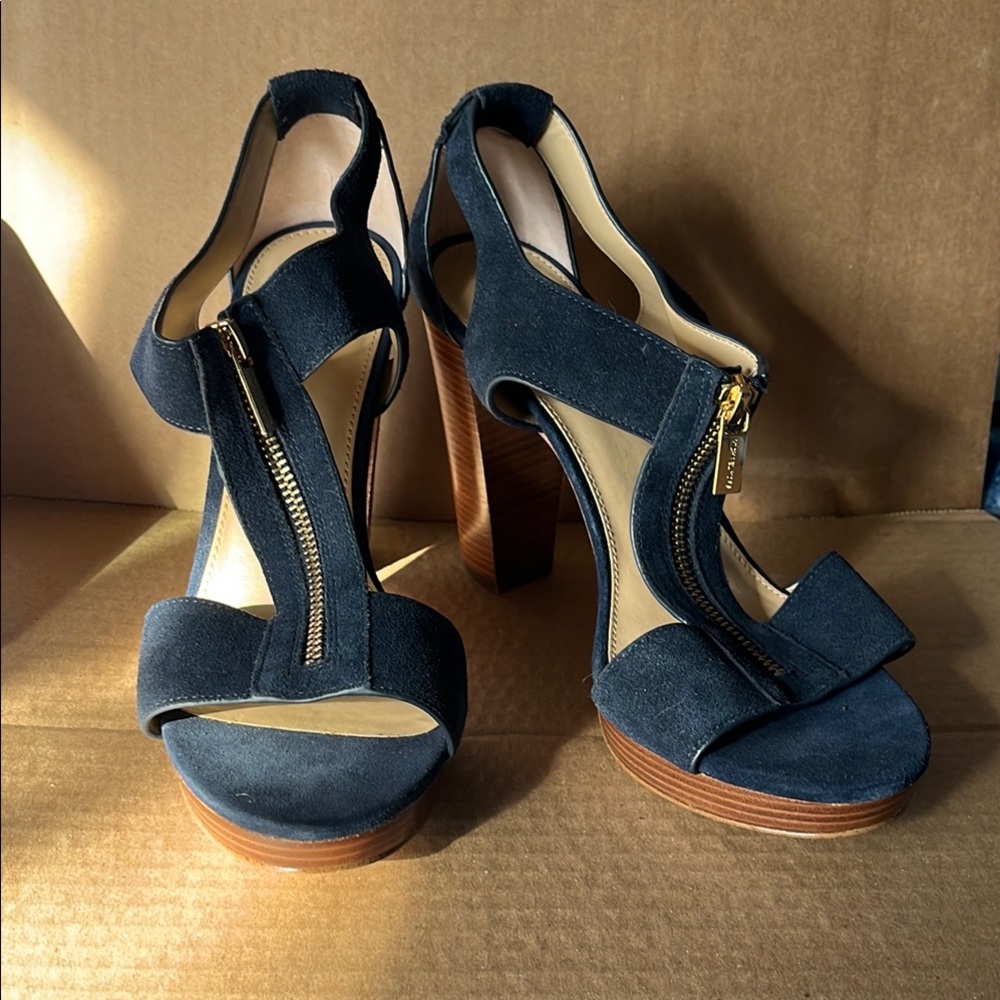 Michael Kors Blue Suede Zipper Heels